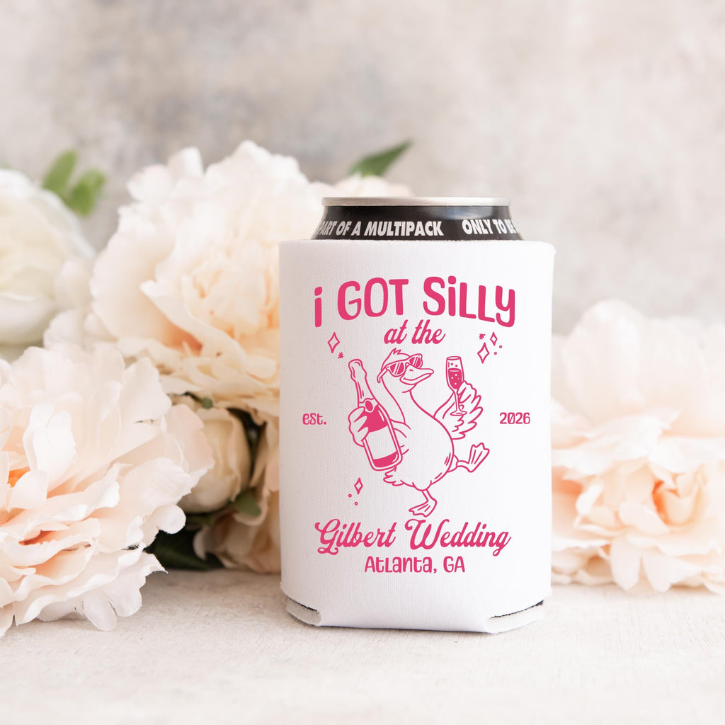 Custom Silly Goose Wedding Toss Can Cooler, Funny Wedding Party Favors, Personalized Wedding Cozies