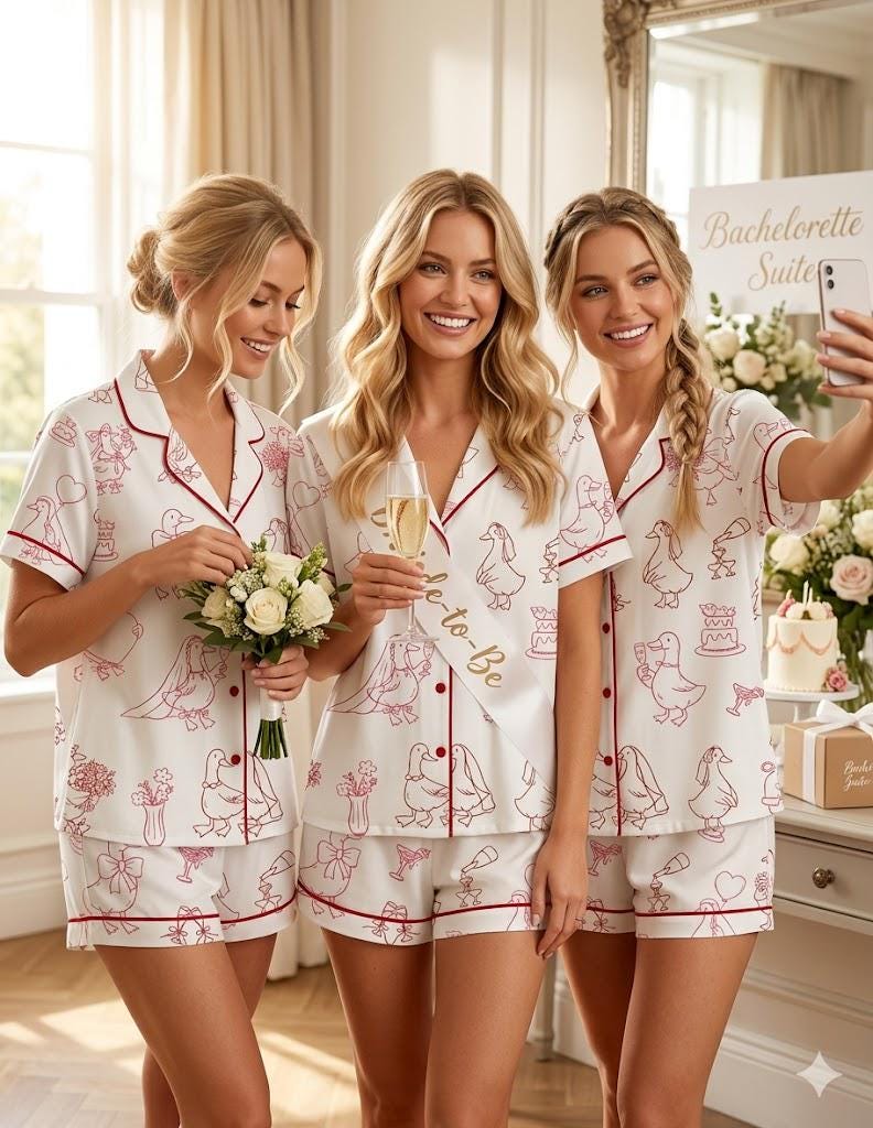 Pajama Set Women – Duck Wedding Print – Bridal Shower Gift