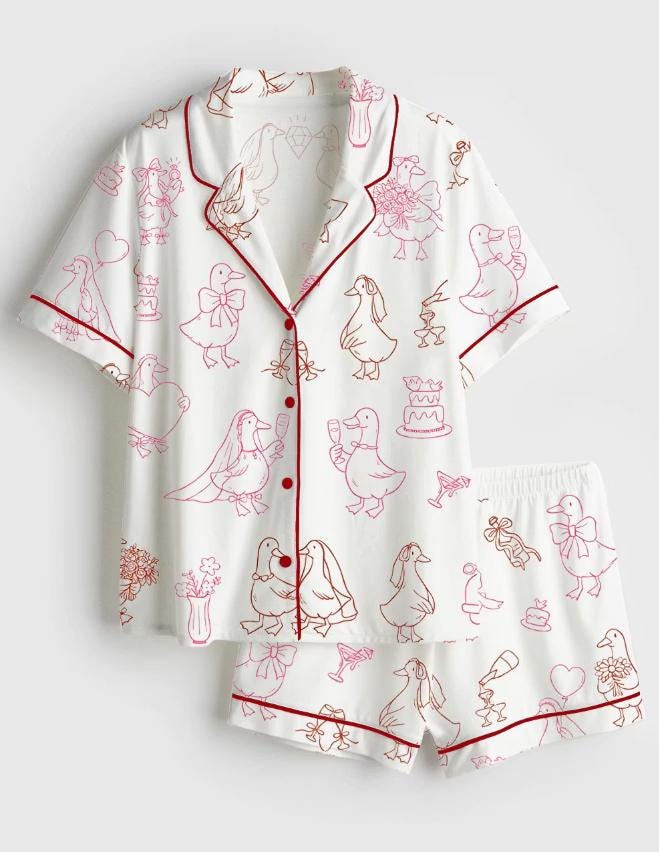 Pajama Set Women – Duck Wedding Print – Bridal Shower Gift
