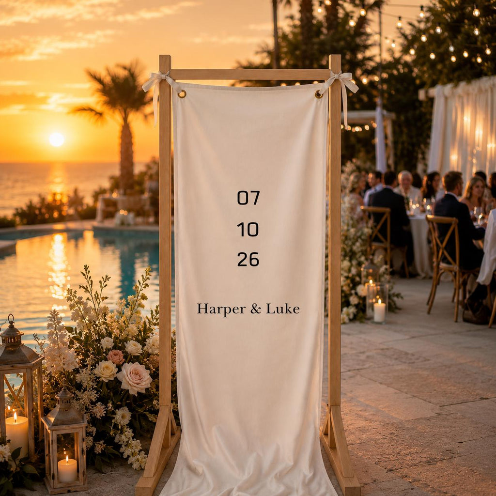 Custom Wedding Entrance Banner with Wooden Stand