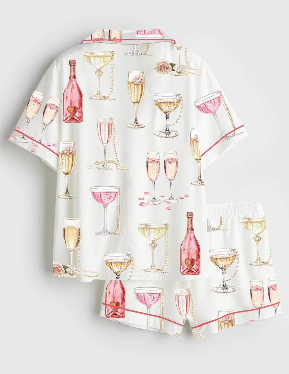 Champagne Pajama Set – Bachelorette Sleepwear – Bridal Party Gift, Champagne Pattern Nightwear