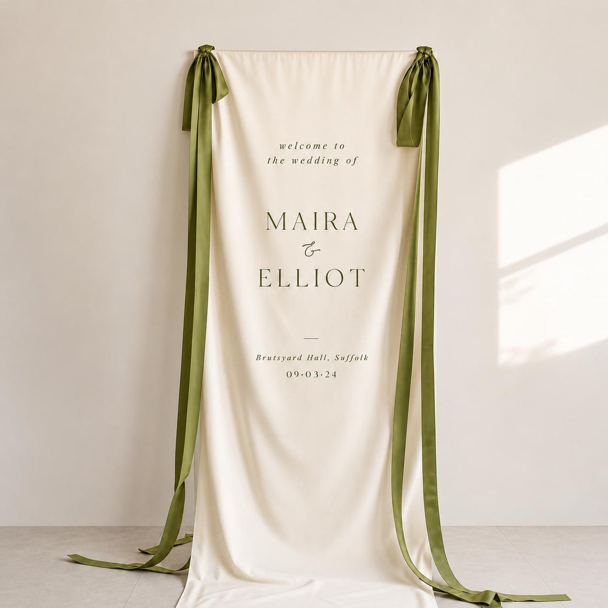 Custom Wedding Welcome Fabric Sign, Linen Look Wedding Backdrop, Personalized Ceremony Entrance Banner, Engagement Party Decor