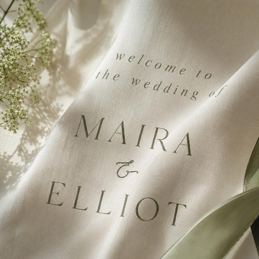 Custom Wedding Welcome Fabric Sign, Linen Look Wedding Backdrop, Personalized Ceremony Entrance Banner, Engagement Party Decor