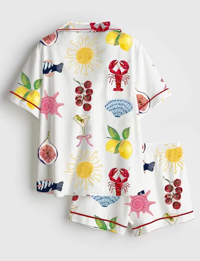 Mediterranean Summer Pajama Set – Mediterranean Food Print PJS– Bride Bridesmaid Bachelorette Party