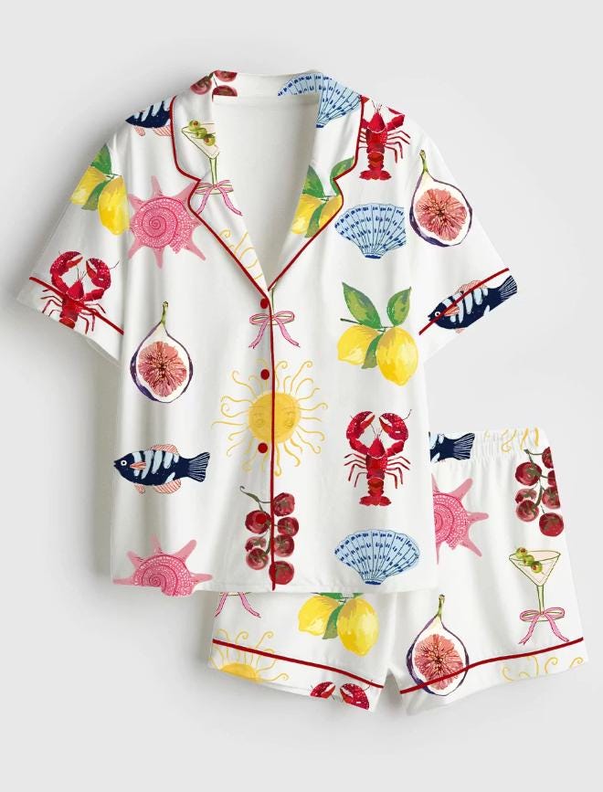 Mediterranean Summer Pajama Set – Mediterranean Food Print PJS– Bride Bridesmaid Bachelorette Party