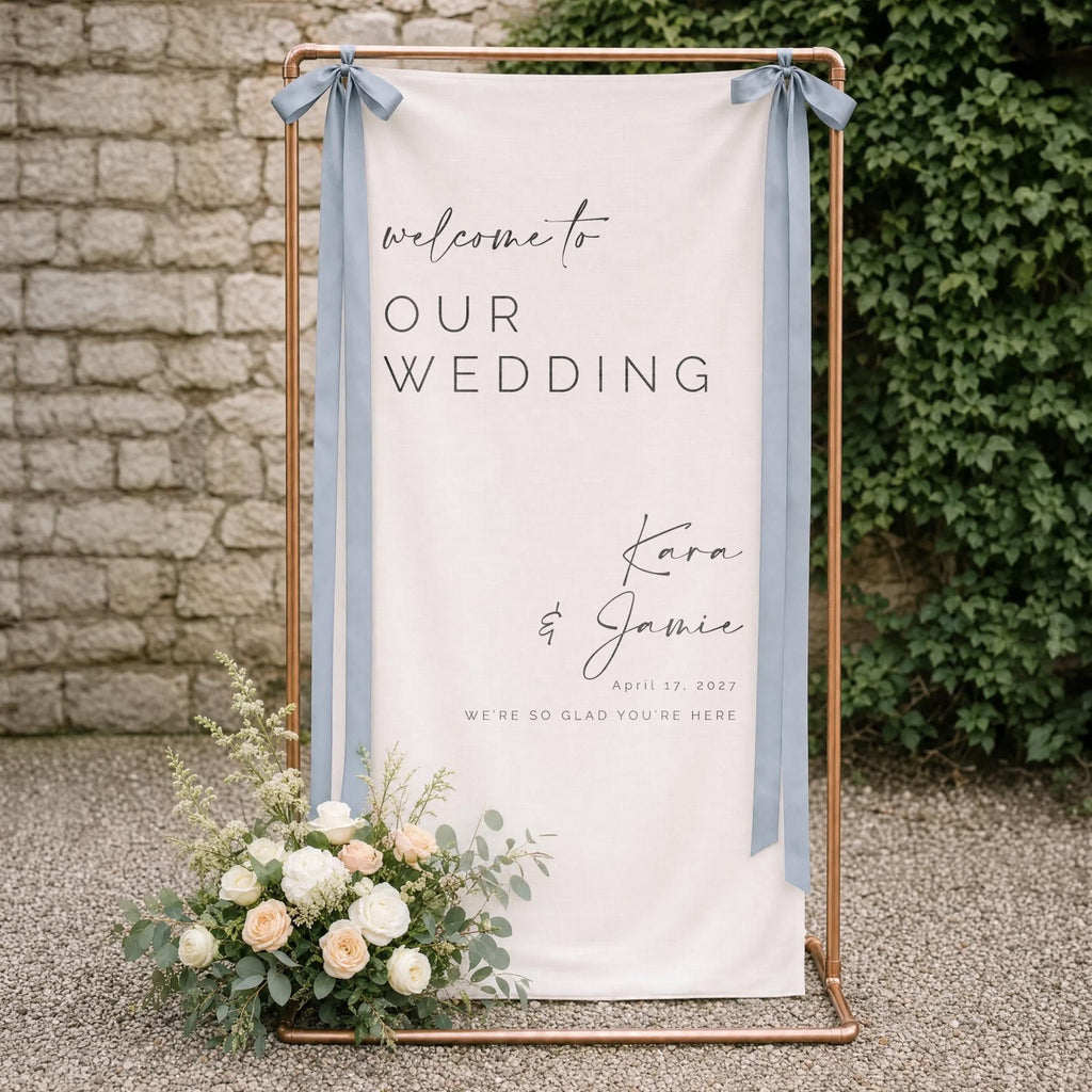 Personalized Linen Wedding Welcome Sign | Boho Ceremony Decor, Custom Fabric Backdrop