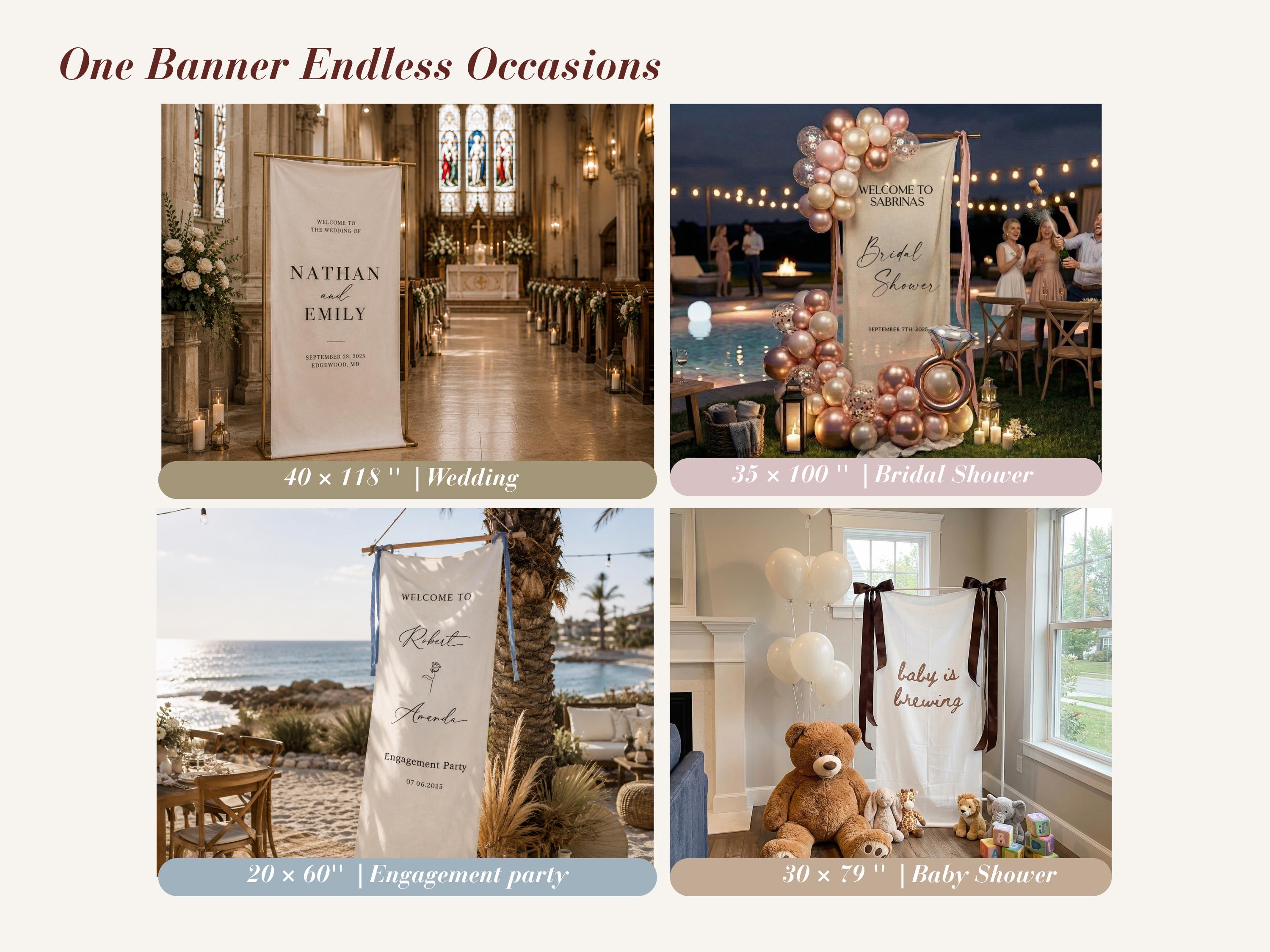 Personalized Linen Wedding Welcome Sign: Bridal Shower, Baby Shower, Engagement Party, Anniversary Banner