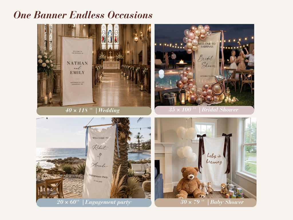 Personalized Linen Wedding Welcome Sign, Custom Fabric Banner, Bridal Showers & Special Events, Anniversary Banner, Boho Wedding Decor