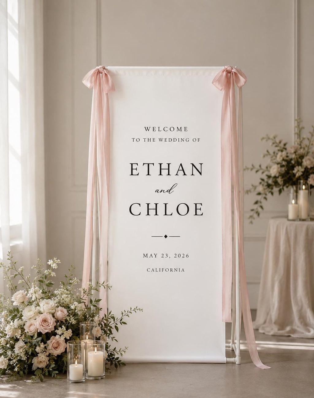 Custom Fabric Wedding Welcome Sign, Modern Linen Wedding Banner, Personalized Ceremony Sign for Wedding Decor, Engagement Party & Bridal