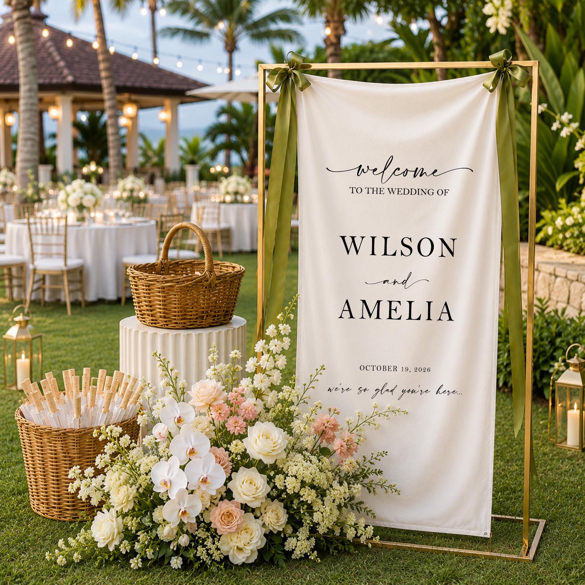 Personalized Wedding Welcome Banner, Custom Wedding Sign, Linen Wedding Welcome Sign, Elegant Reception Entrance Decor