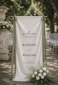 Personalized Satin Silk Welcome Sign – Custom Fabric Wedding Signage, Elegant Bridal Satin Ceremony Banner