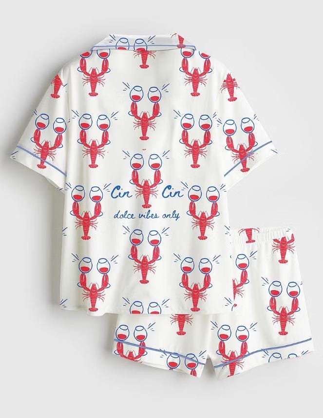 Summer Loungewear Set – Lobster Print Pajama Shorts – Girls Trip Gift