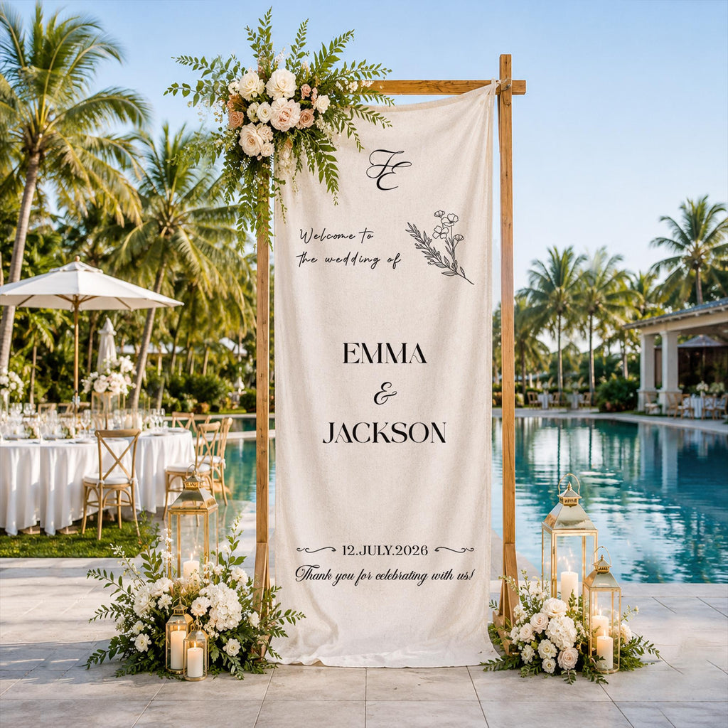 Custom Fabric Wedding Welcome Sign, Modern Linen Wedding Sign, Wedding Banner, Personalised Wedding Decor, Engagement Party Sign