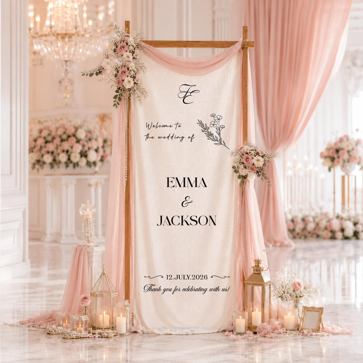 Custom Fabric Wedding Welcome Sign, Modern Linen Wedding Sign, Wedding Banner, Personalised Wedding Decor, Engagement Party Sign