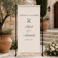 Custom Fabric Signage, Fabric Wedding Welcome Sign, Personalized Linen Welcome Banner, Floral Wedding Reception Sign