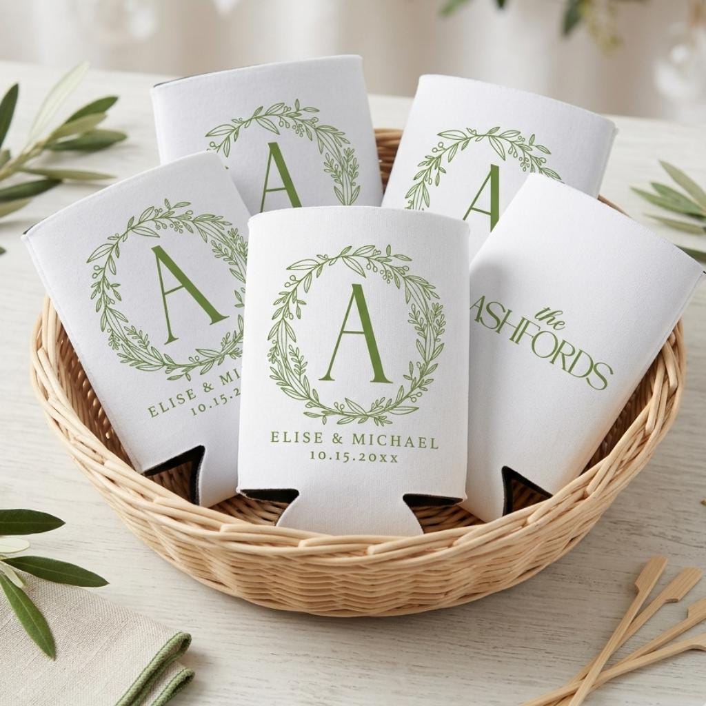 Personalized Slim Can Coolers for Weddings and Bachelorette Parties Custom Skinny Can Drink Sleeves Bulk Modern Party Favors