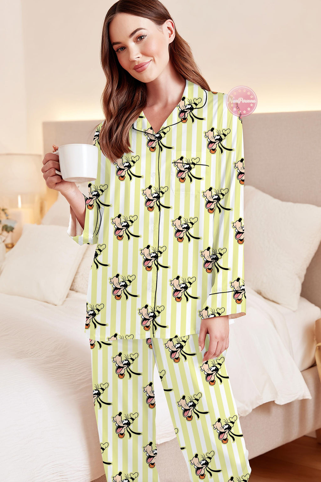 Disney Goofy Pajama Set, Mickey Minnie Daisy Donald Striped Pajamas, Cute Couple Matching Sleepwear, Cartoon Lounge Set