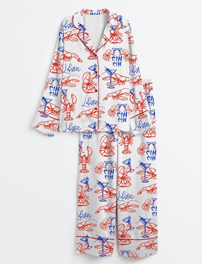 Lobster Pajamas Set, Summer Loungewear, Birthday Gift for Her