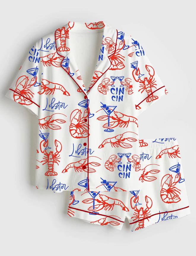 Lobster Pajamas Set, Summer Loungewear, Birthday Gift for Her
