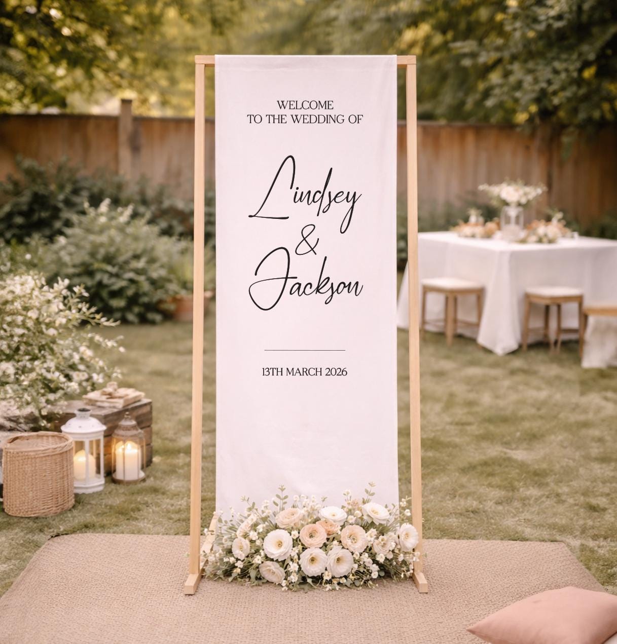 Fabric Wedding Welcome Sign, Custom Linen Welcome Sign for Wedding, Modern Wedding Decor, Wedding Banner, Engagement Party Sign