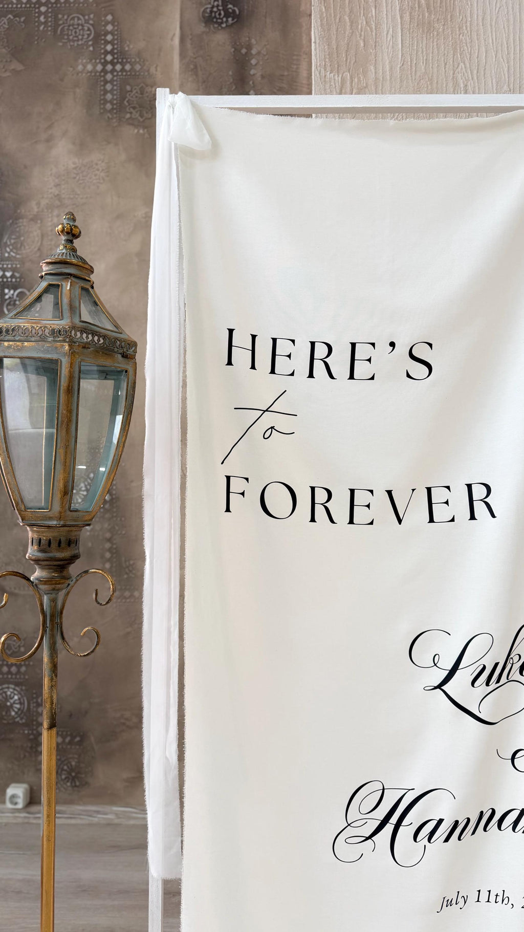 Personalized Fabric Banner, Custom Linen Wedding Welcome Sign, Personlized Here's to Forever Sign