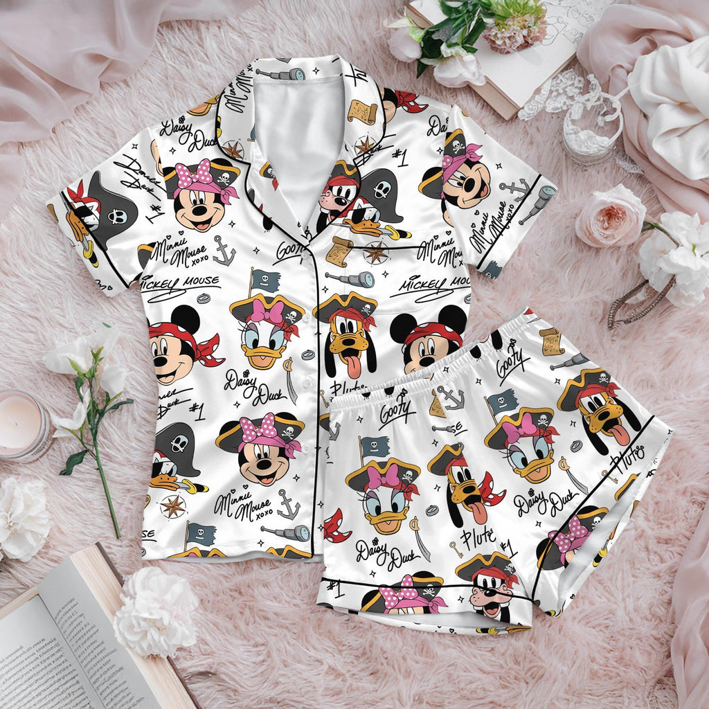 Disney Pirates Mickey and Friends Pajama Set, Colorful Pirate Ship Sleepwear, Donald Daisy Pluto Goofy Set, Disney Cruise Vacation Pjs