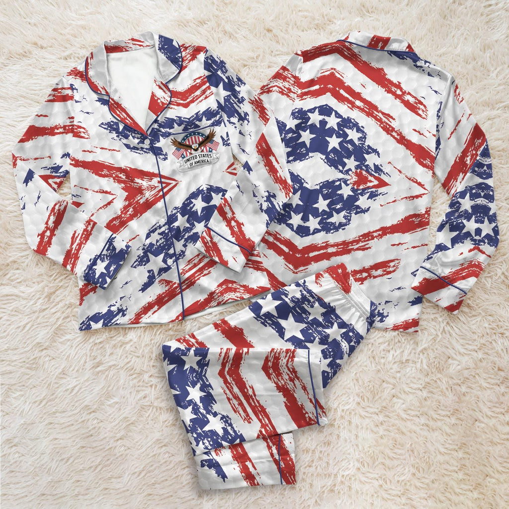 Patriotic USA Flag Pajama Set, 4th of July American Eagle Sleepwear, United States of America Lounge Set, Independence Day Summer Pjs