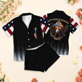 Christian Patriotic USA Flag Pajama Set, Cross and American Flag Sleepwear, Faith Based Independence Day Lounge Set, Black Summer Short Pjs