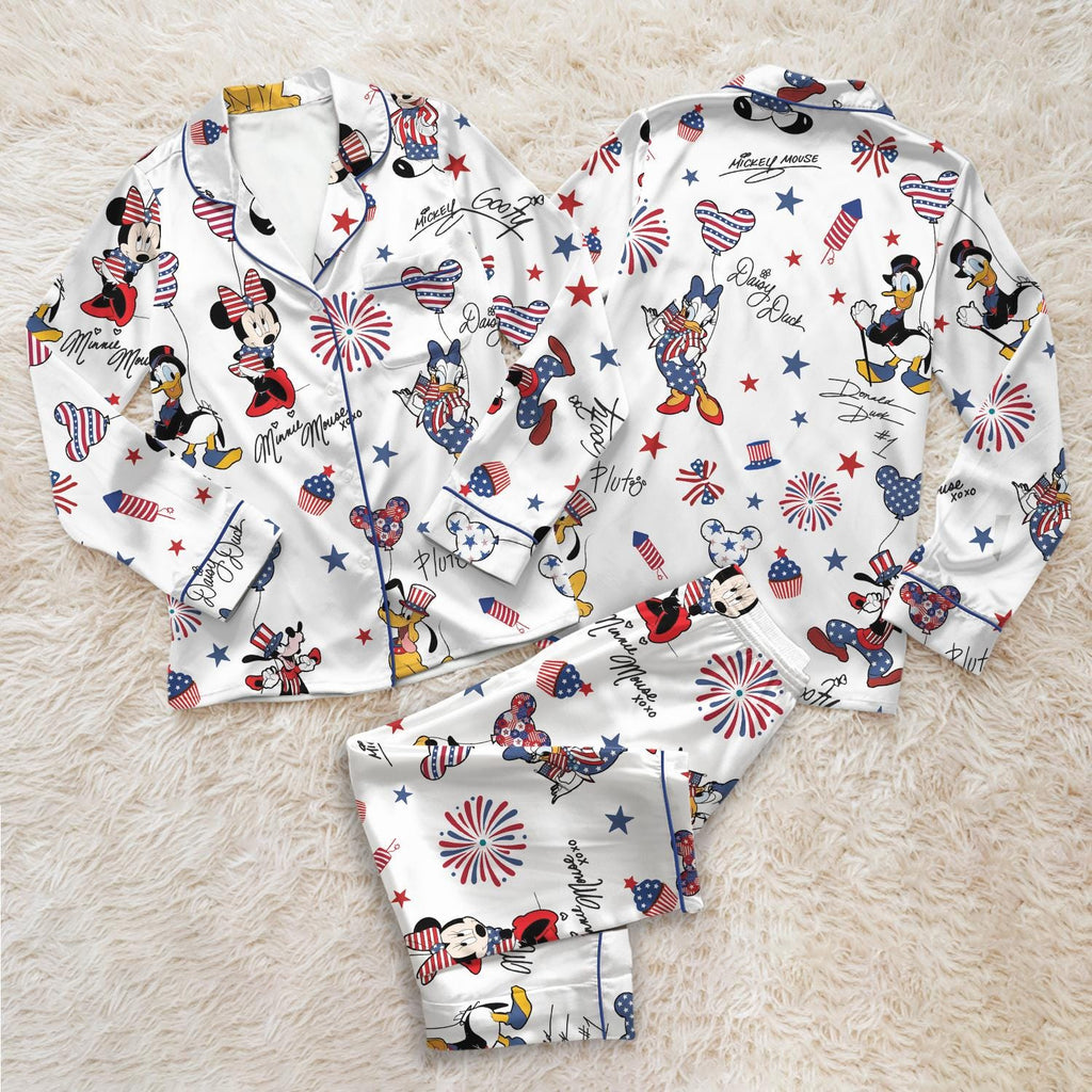 Patriotic Disney Mickey Minnie Pajama Set, 4th of July Fireworks Sleepwear, American Flag Donald Goofy Lounge Set, USA Summer Short Pjs