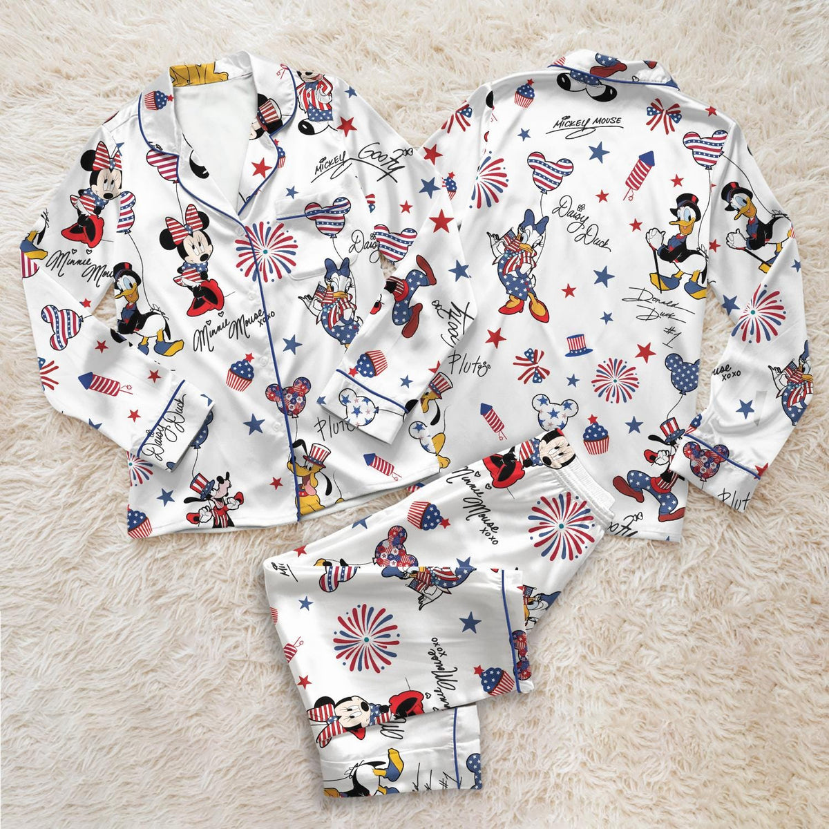 Patriotic Disney Mickey Minnie Pajama Set, 4th of July Fireworks Sleepwear, American Flag Donald Goofy Lounge Set, USA Summer Short Pjs
