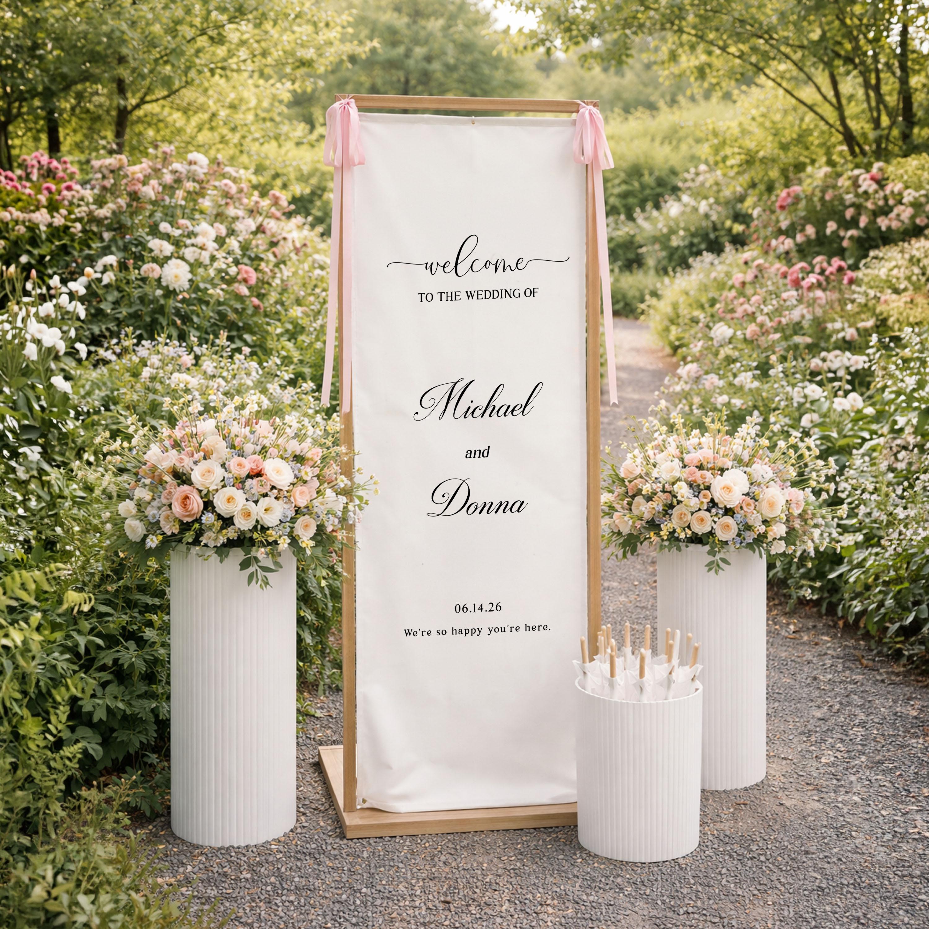 Personalized Wedding Welcome Banner, Linen Ceremony Backdrop, Custom Garden Wedding Sign Decor
