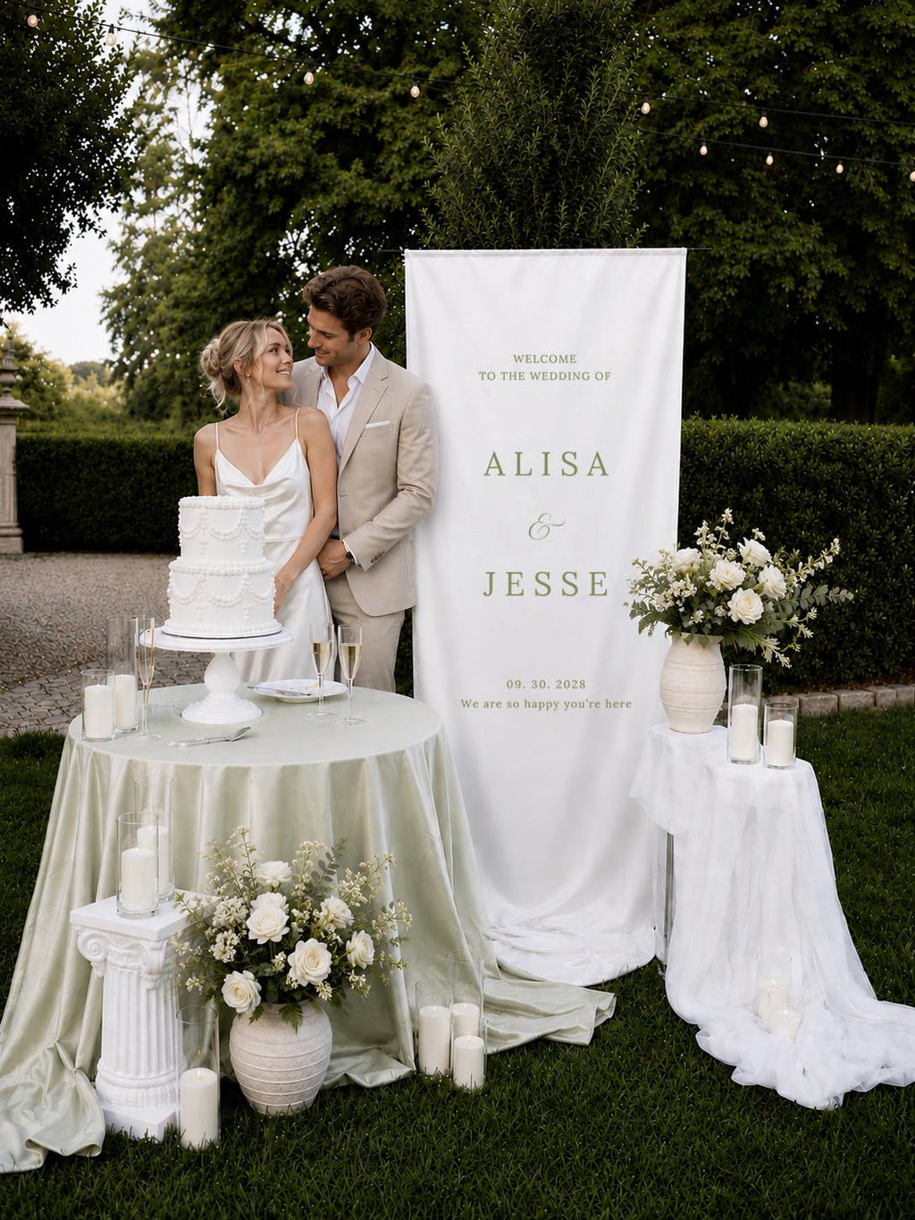 Luxury Fabric Wedding Welcome Sign - Modern Silk Satin Wedding Sign for Ceremony - Elegant Custom Banner Backdrop