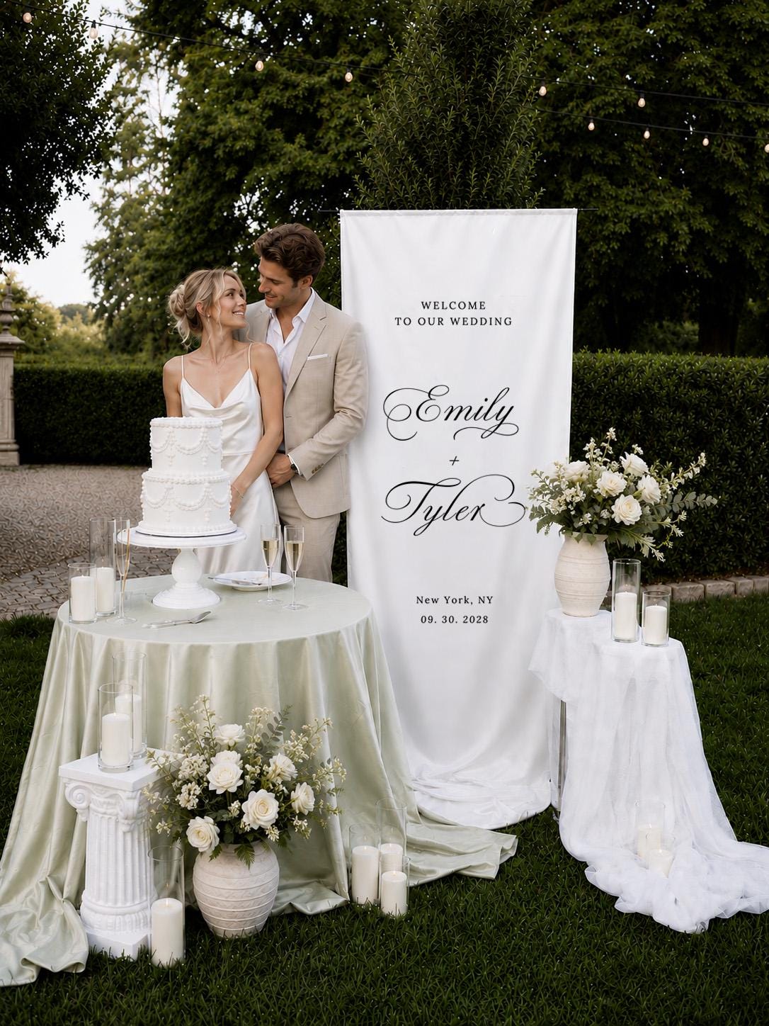 Luxury Fabric Wedding Welcome Sign - Modern Silk Satin Wedding Sign for Ceremony - Elegant Custom Banner Backdrop