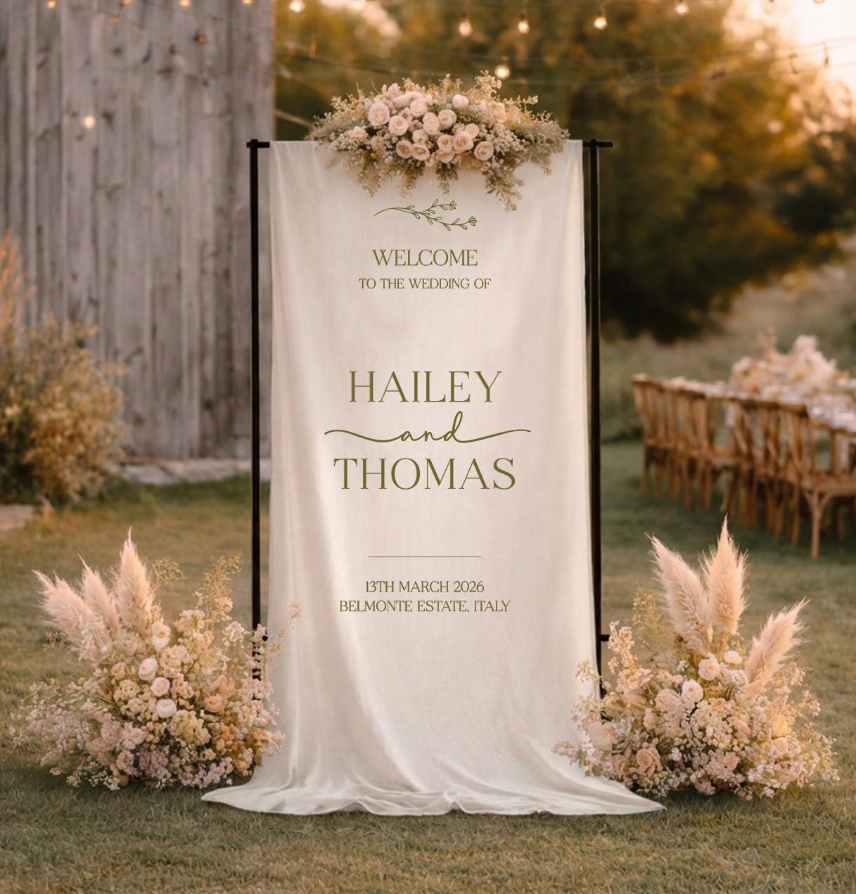 Fabric Wedding Welcome Sign, Custom Linen Welcome Sign for Wedding, Modern Wedding Decor, Wedding Banner, Engagement Party Sign