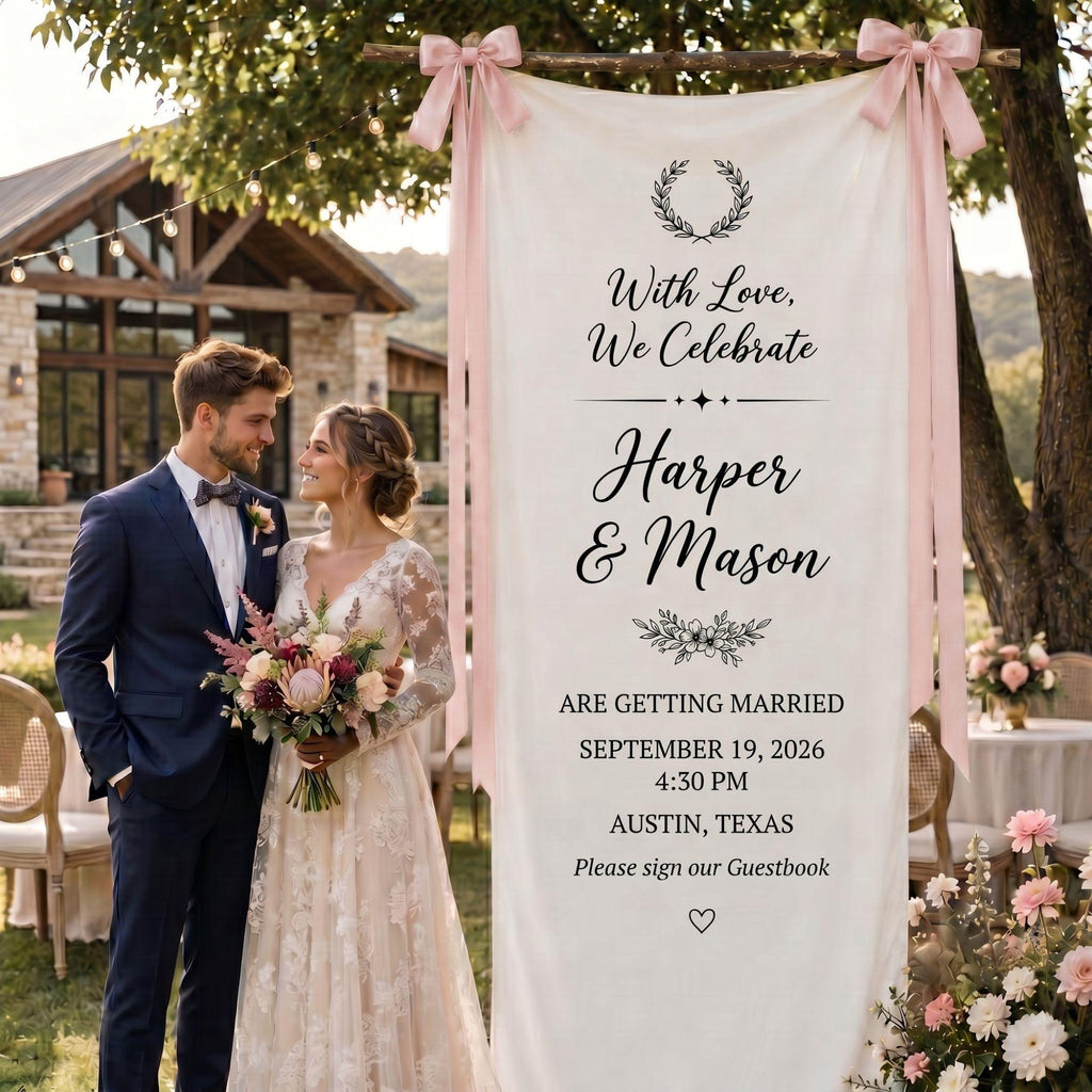 Custom Linen Wedding Sign, Fabric Banner Welcome Reception Decor