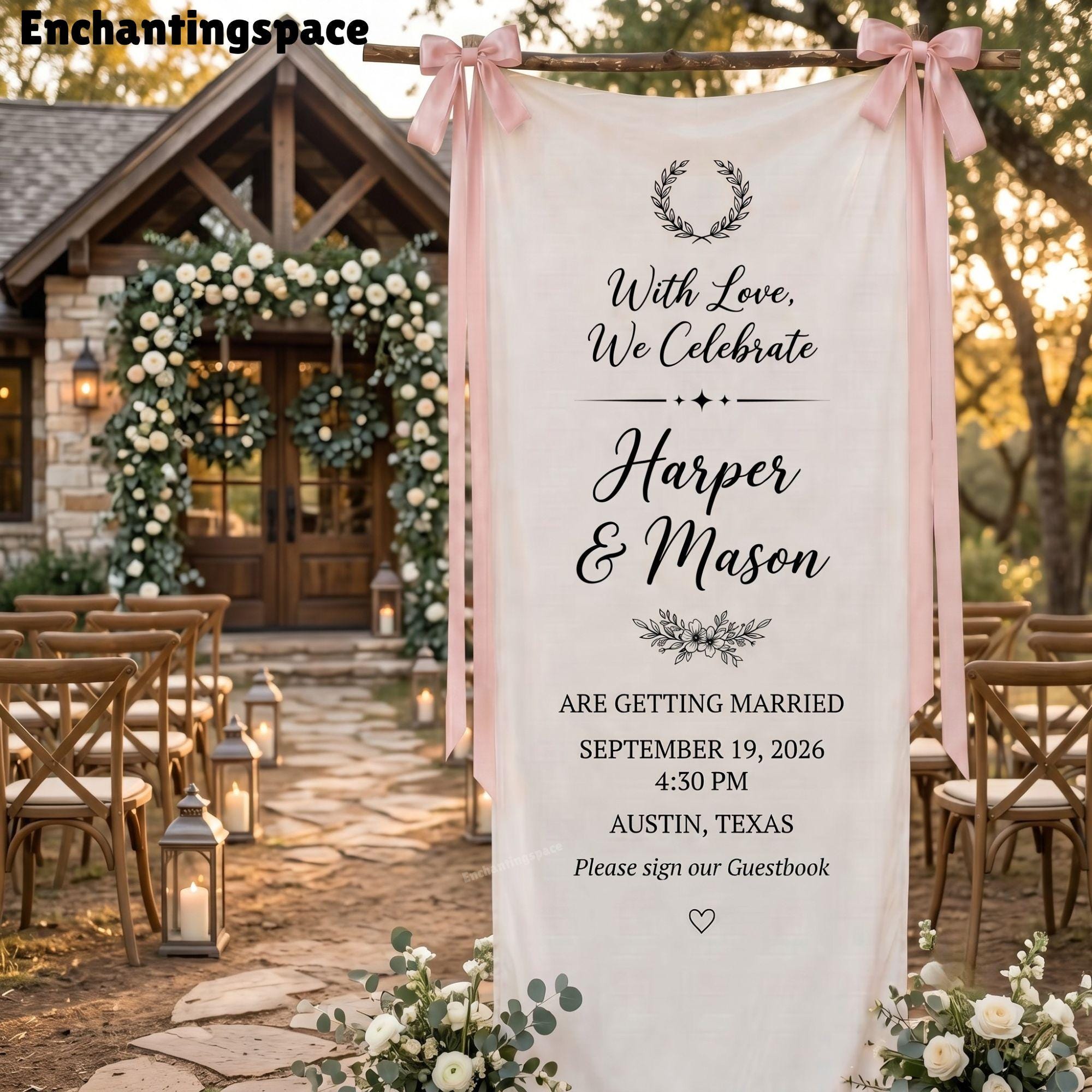 Custom Linen Wedding Sign, Fabric Banner Welcome Reception Decor