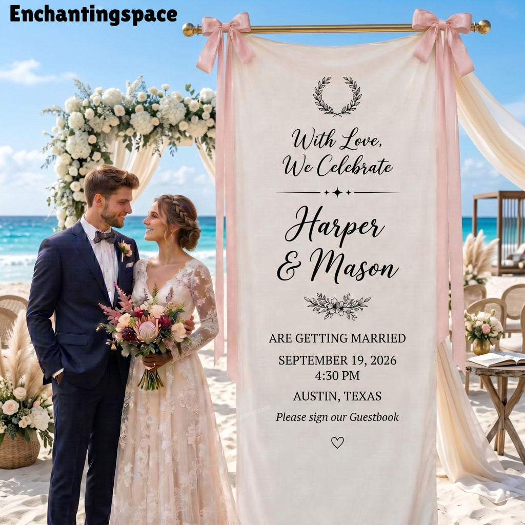 Custom Linen Wedding Sign, Fabric Banner Welcome Reception Decor