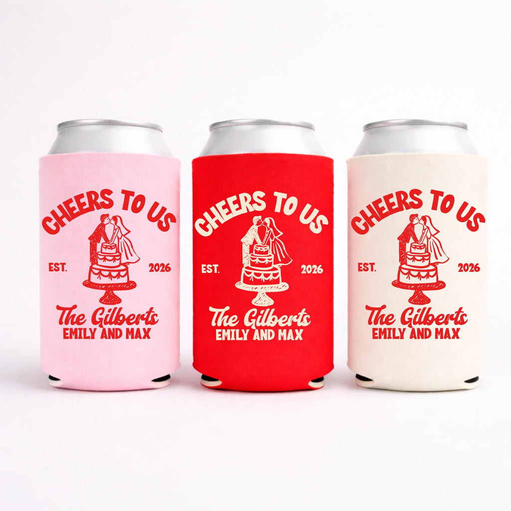 Wedding Cake Personalized Can Coolers, Custom Wedding Can Cooler, Custom Couple Name Date Drink Holder, Party Favors