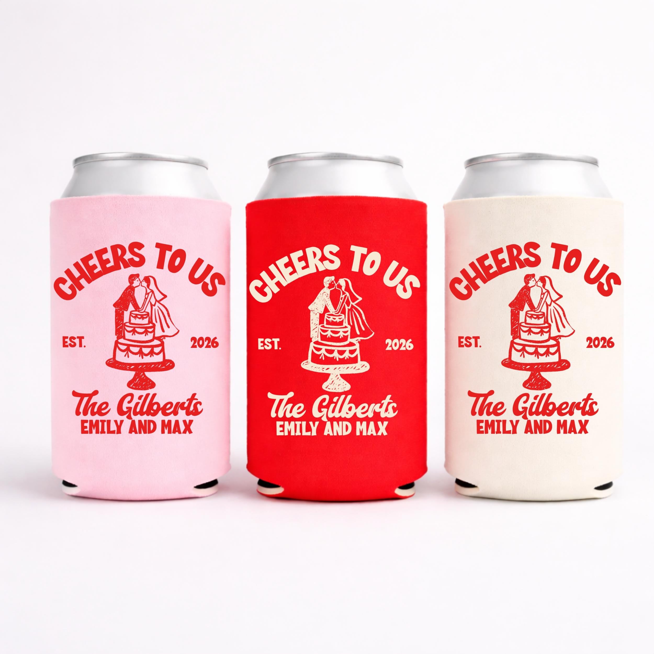 Wedding Cake Personalized Can Coolers, Custom Wedding Can Cooler, Custom Couple Name Date Drink Holder, Party Favors