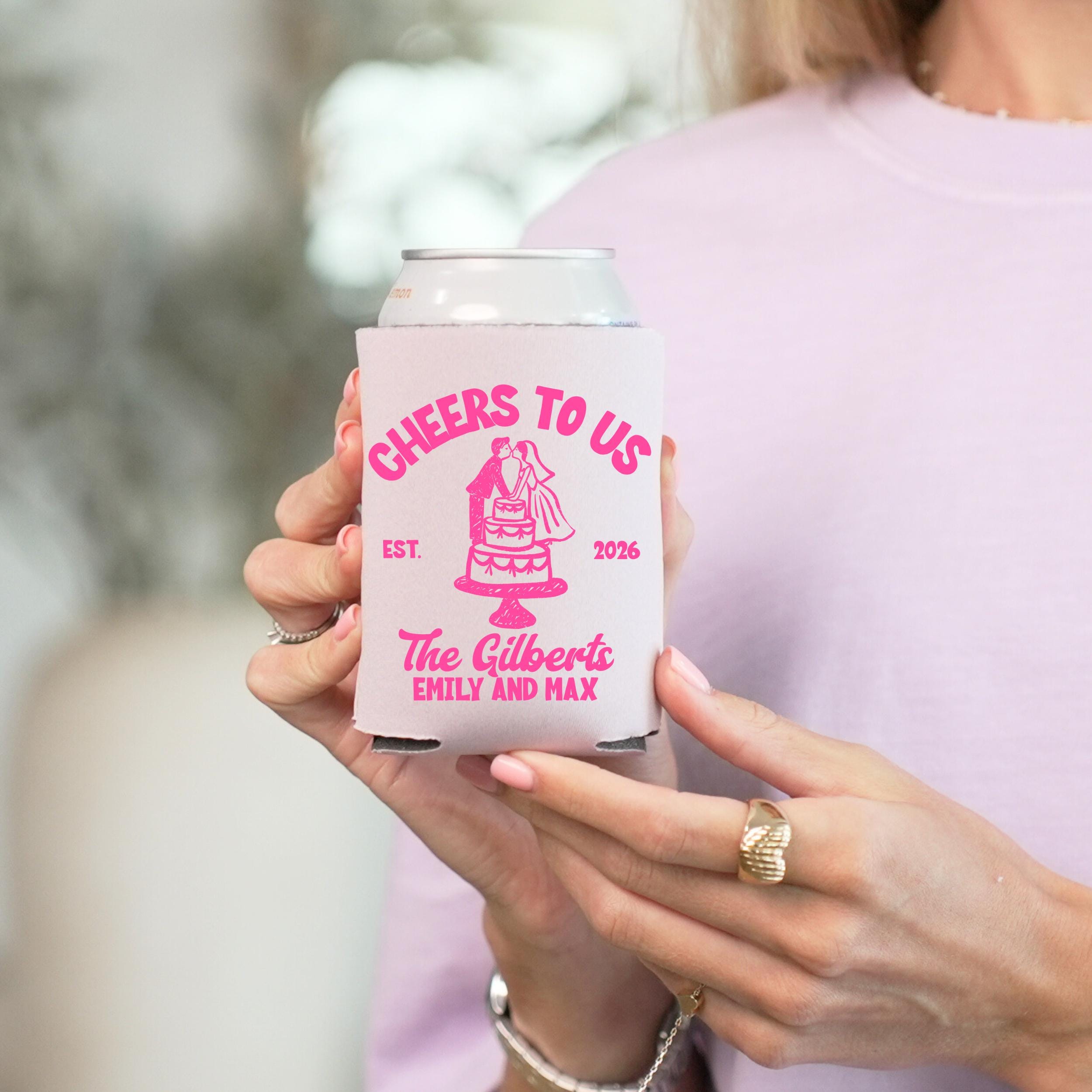 Wedding Cake Personalized Can Coolers, Custom Wedding Can Cooler, Custom Couple Name Date Drink Holder, Party Favors