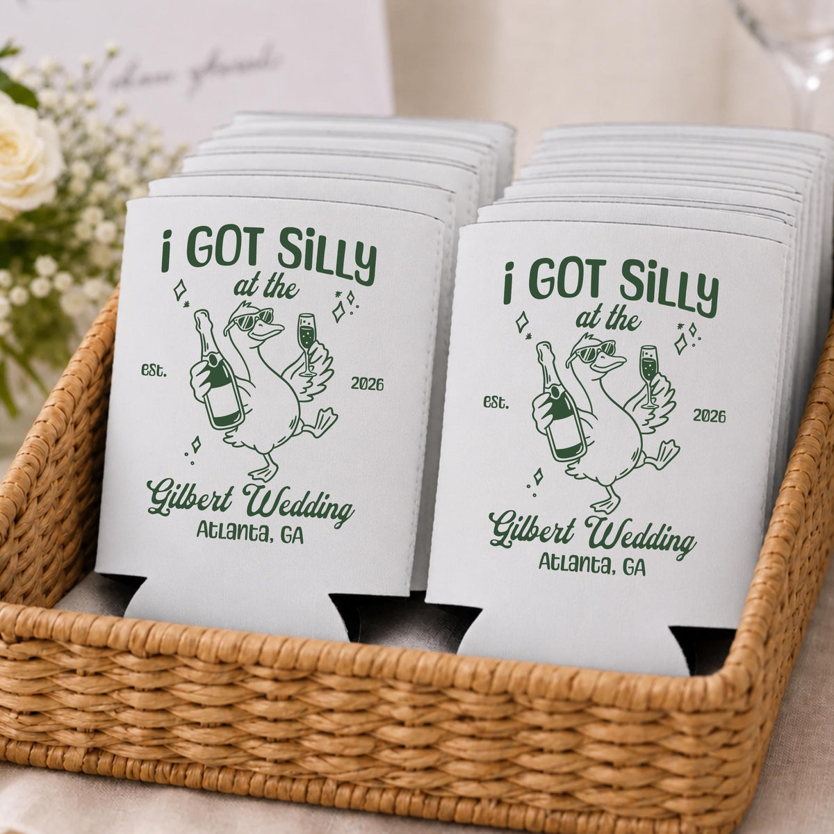 Custom Silly Goose Wedding Toss Can Cooler, Funny Wedding Party Favors, Personalized Wedding Cozies