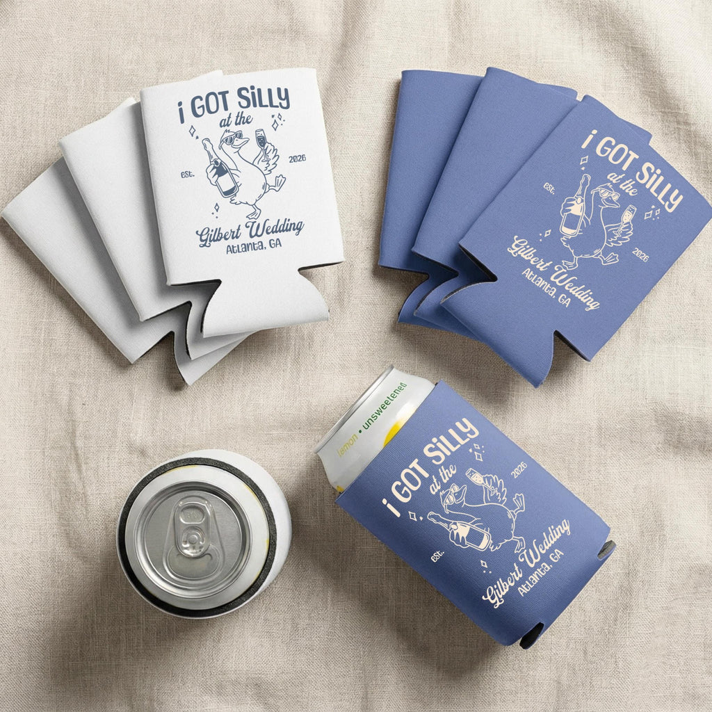 Custom Silly Goose Wedding Toss Can Cooler, Funny Wedding Party Favors, Personalized Wedding Cozies
