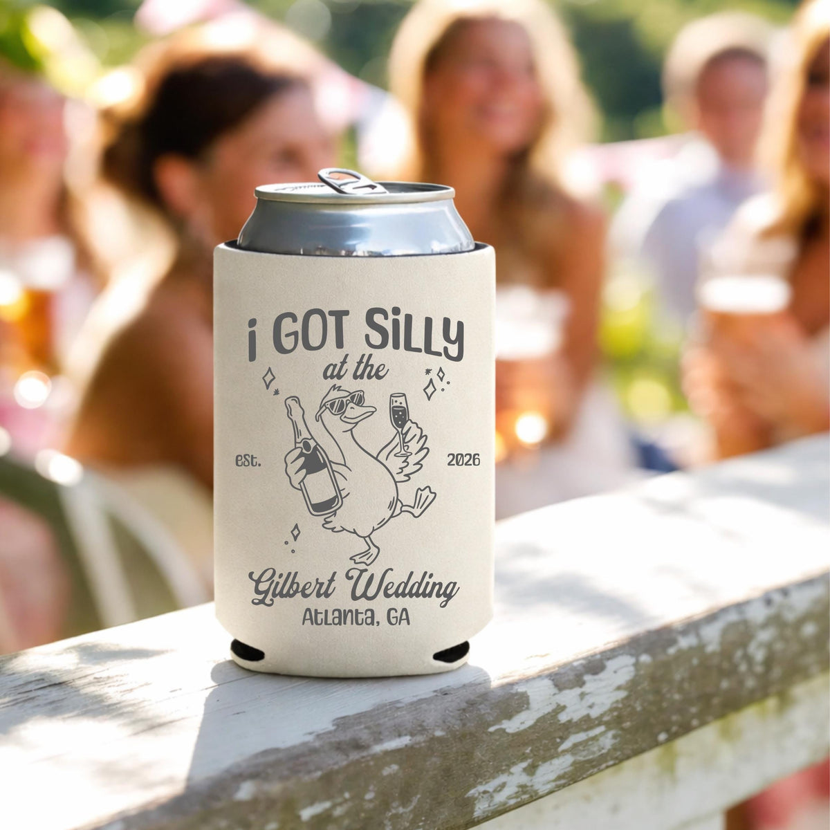Custom Silly Goose Wedding Toss Can Cooler, Funny Wedding Party Favors, Personalized Wedding Cozies