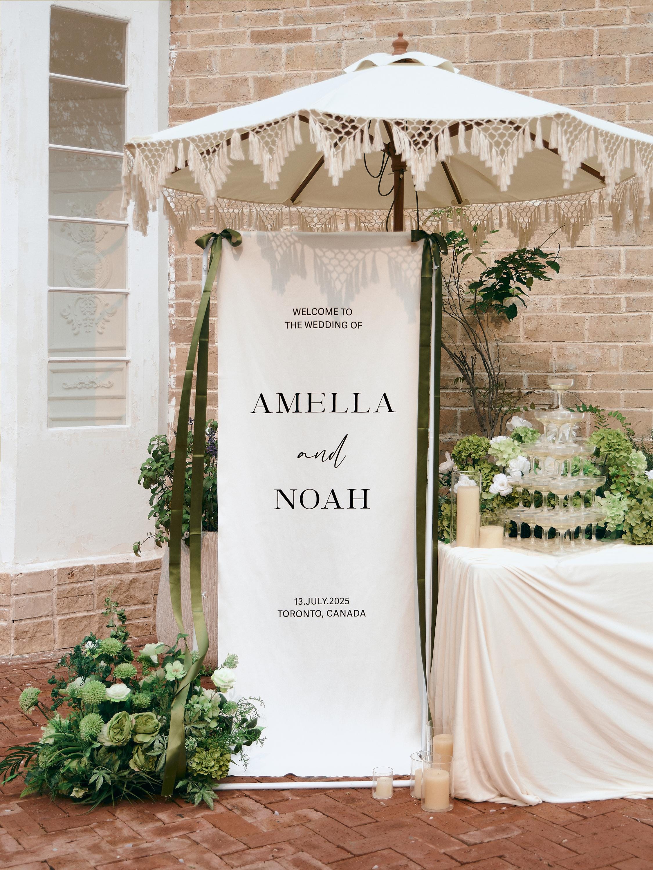 Custom Wedding Fabric Sign, Linen Wedding Welcome Sign, Modern Outdoor Wedding Banner, Personalized Wedding Decoration,Engagement Party Sign