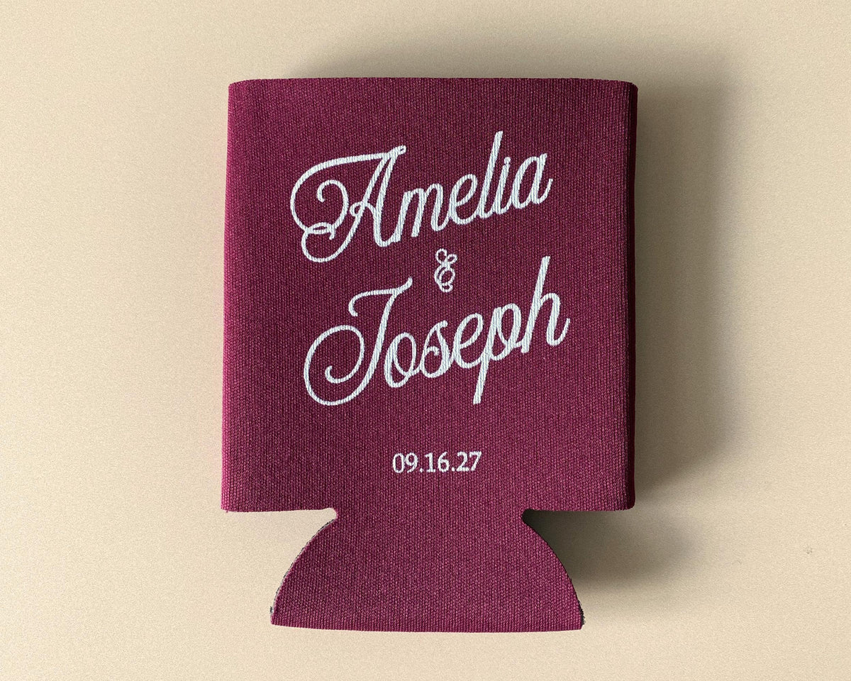 Personalized Wedding Can Cooler Custom Wedding Can Sleeve Wedding Favor Idea Old Money Wedding Burgundy Wedding Decor Reception Personalized
