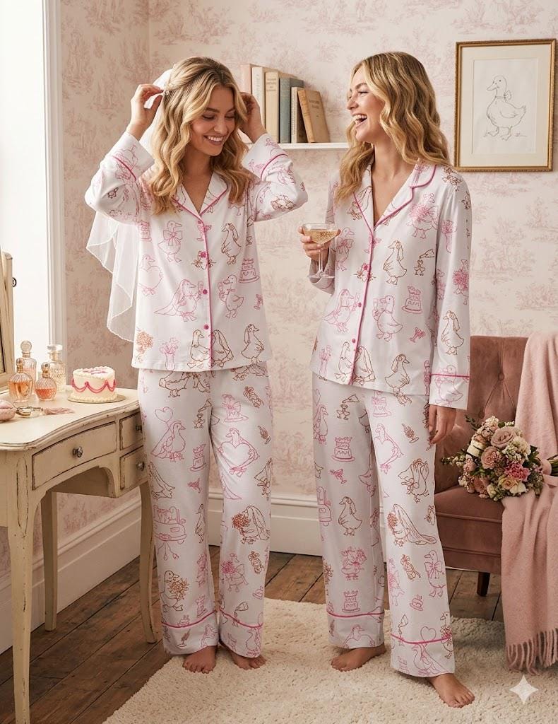 Pajama Set Women – Duck Wedding Print – Bridal Shower Gift