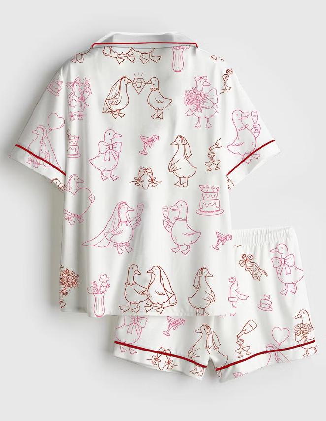 Pajama Set Women – Duck Wedding Print – Bridal Shower Gift