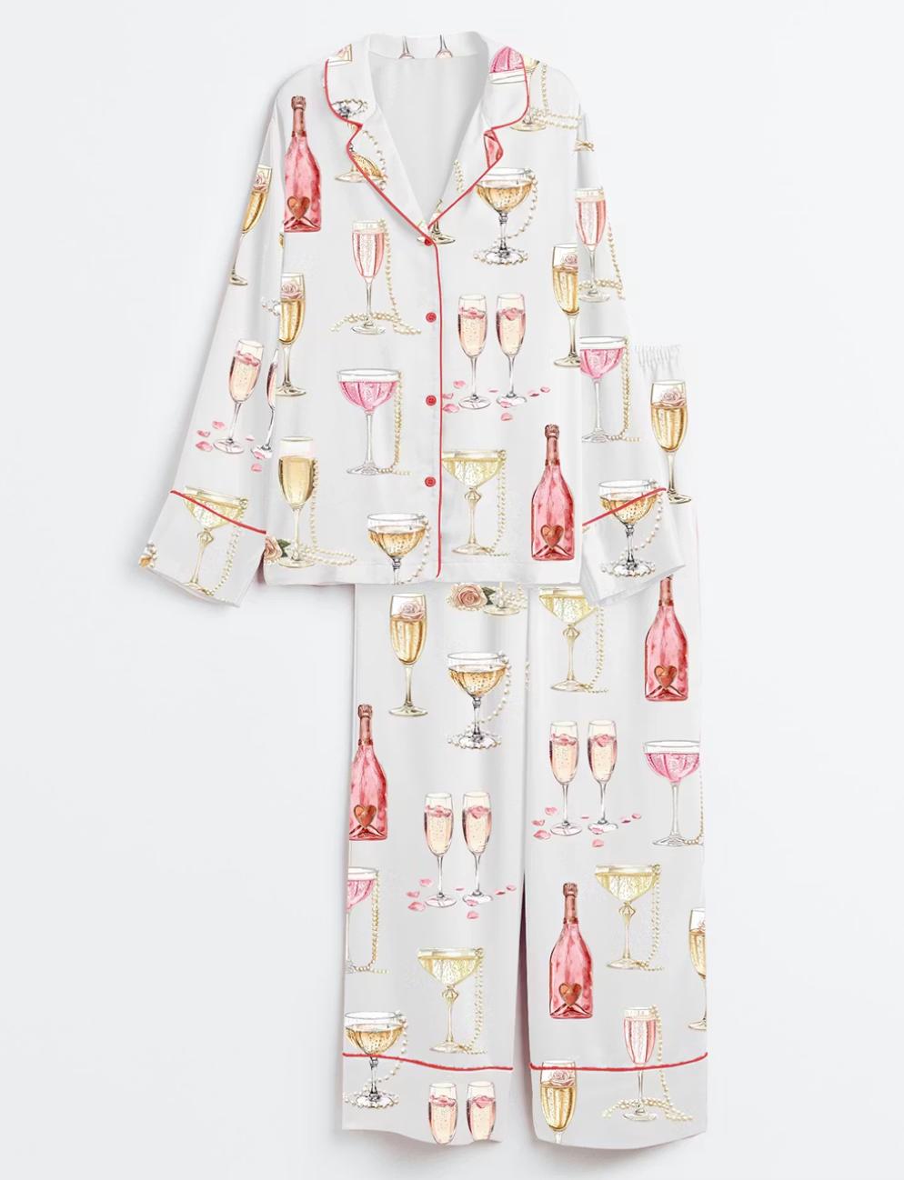Champagne Pajama Set – Bachelorette Sleepwear – Bridal Party Gift, Champagne Pattern Nightwear