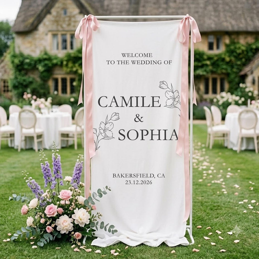 Personalized Linen Wedding Welcome Sign, Custom Fabric Decor, Boho Ceremony Sign