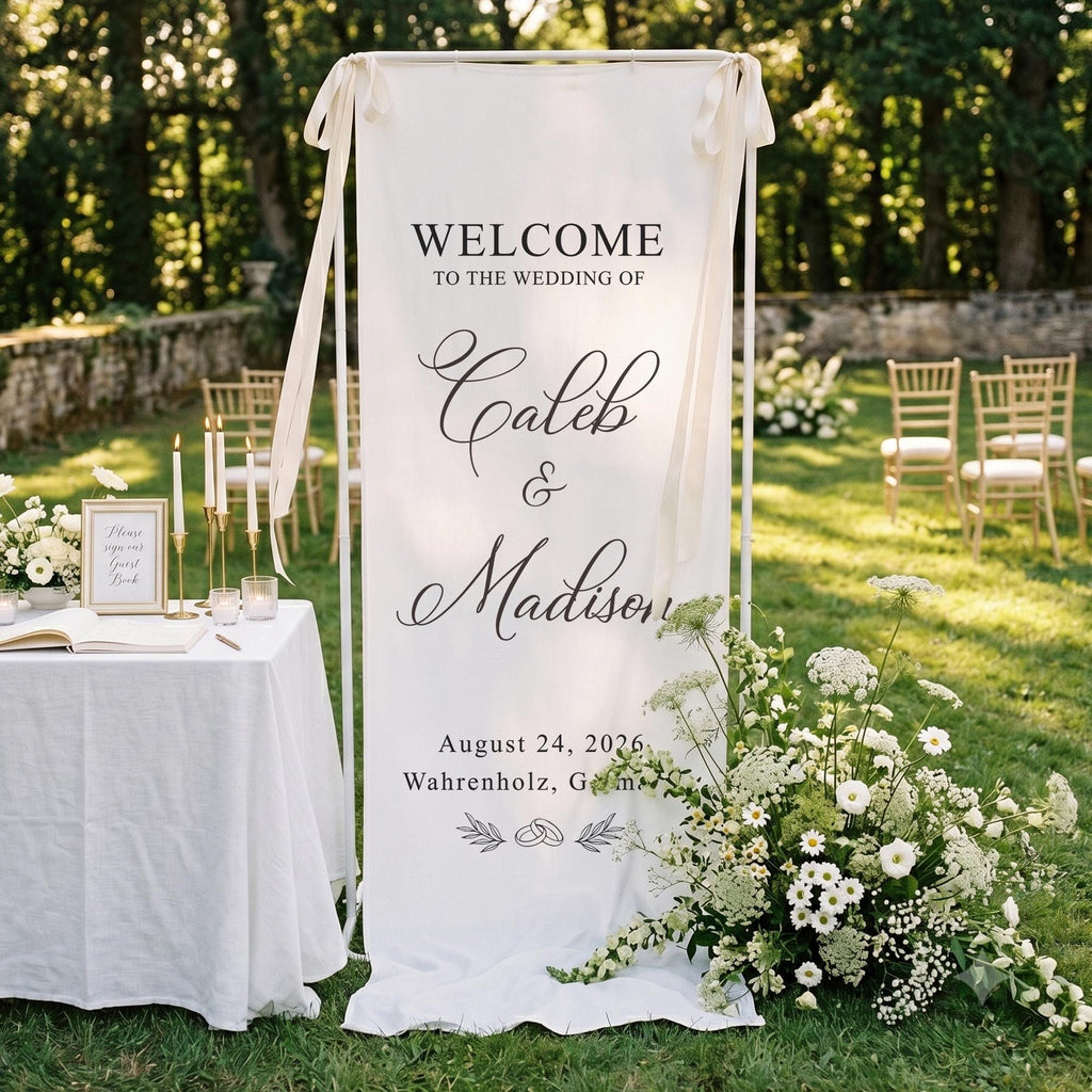 Personalized Linen Wedding Welcome Sign, Custom Fabric Decor, Boho Ceremony Sign